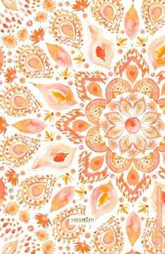 an orange and white floral design on a white background