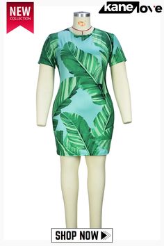 Green Fashion Casual Plus Size Print Basic O Neck Short Sleeve Dress Green Tropical Print Short Sleeve Dress, Casual Green Mini Dress With Tropical Print, Green V-neck Mini Dress With Tropical Print, Green Bodycon Dress For Vacation, Casual Sheath Mini Dress With Floral Print, Chic Green Bodycon Dress For Vacation, Casual Green Bodycon Dress For Vacation, Chic Green Mini Dress With Tropical Print, Chic Green Short Sleeve Bodycon Dress