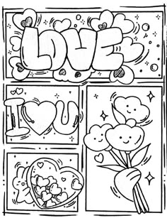 a coloring page for valentine's day with teddy bears and hearts on the window