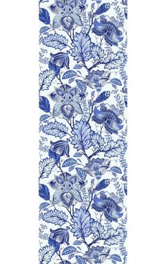 a blue and white wallpaper with floral designs on it's border, in the shape of a rectangle