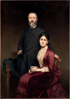 an old portrait of a man and woman