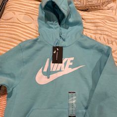 New Baby Blue Hoodie For Men But Honestly Can Be Unisex Blue Sportswear Hoodie For Spring, Blue Sportswear Sweatshirt For Winter, Sporty Light Blue Crew Neck Hoodie, Light Blue Fleece Sweatshirt With Drawstring Hood, Light Blue Casual Hoodie Outerwear, Casual Light Blue Hoodie Outerwear, Blue Nike Hoodie For Fall, Nike Blue Hoodie For Fall, Nike Blue Hoodie With Adjustable Hood