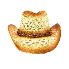 Macrame toyo straw summer cowboy hat for small head sizes. Distressed look created with darker color crown tip and brim edge. Classic cowboy up curled brim 2.5" wide. Macrame cord band with beads. Moisture wicking wide elastic sweatband. Small size, best fit 54-56 cm. 100% straw Short Brim Straw Hat For Western-themed Events, Adjustable Flat Brim Western Straw Hat, Western Style Adjustable Straw Hat With Flat Brim, Adjustable Straw Hat For Rodeo With Short Brim, Adjustable Brimmed Brown Straw Hat, Straw Brimmed Western Hat, Short Brim Straw Sun Hat For Rodeo, Western Style Straw Brimmed Hat, Adjustable Straw Hats For Rodeo