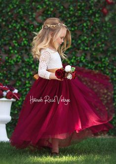 Burgundy Flower Girl Dress - Hannahrosevintageboutique.com Red And White Flower Girl Dresses, Flower Girl Fall Wedding, Flower Girl Dresses Winter, Burgundy And Sage Green Wedding, Maroon Flower Girl Dress, Emerald Green And Burgundy Wedding, Flower Girl Dresses Burgundy, Winter Flower Girl Dresses, Maroon Wedding Theme