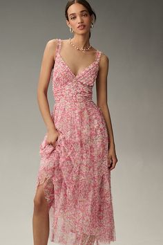 Polyester Zipper styling Professional spot clean Imported | Sleeveless V-Neck Mesh Midi Dress by Mac Duggal in Pink, Women's, Size: 12, Polyester at Anthropologie Summer Wedding Guest Dress, Dress Code Wedding, Mesh Midi Dress, Summer Wedding Guest, Cocktail Dress Wedding, Summer Wedding Guests, Guest Attire, Wedding Attire Guest, Lace Kimono