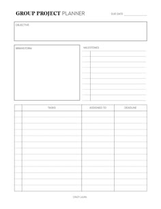 a group project planner is shown in the form of a blank sheet with lines on it