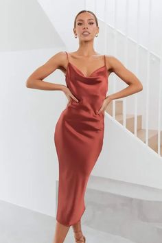 45 Beautiful Wedding Guest Dresses For Your Next Event Petal And Pup, Cowl Neck Dress, Rust Dress, Cowl Neckline, Wedding Guest Dress Summer