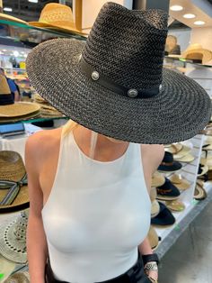 Our Bandera straw hat fits in perfectly with your spring and summer wardrobe, whether at the pool, beach or a concert! On trend w/ a western vibe, classic, chic - everything you've ever wanted in a hat. Featuring a molded crown with a pinched 10cm brim and hand woven straw, it's embellished with a faux leather and silver antique button trim. Finished off with a tassel at the back. -Rancher style hat with a chill & casual vibe-Brim is flexible but holds its shape-Coordinating faux leather band-Pi Vibe Classic, Hat Fits, Pool Beach, Antique Buttons, Classic Chic, Leather Band, Straw Hat, Summer Wardrobe, Hat Fashion