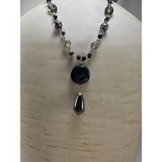 "Vintage Avenue Black Beaded Necklace. Extra long at 40\" with black, gray, and clear beads culminating with the black focal point at the center. Size: 40\" Condition: New With Tags Never Worn, Excellent Condition, New Old Stock." Black Beaded Necklace, Dragonfly Pin, Clear Beads, Black Bead Necklace, Vintage Monet, Jade Ring, Vintage Avon, Black Beads, Vintage Signs