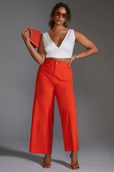 The Colette Cropped Wide-Leg Pants by Maeve | Anthropologie Colette Wide Leg Pants, Cropped Wide Leg Trousers, Slogan Tees, Anthropologie Uk, Cropped Wide Leg Pants, Warrior Queen, Red Fits, Pink Fits, Teacher Style