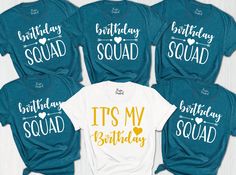 "Matching Birthday Party Shirts,Custom Birthday Group Shirts,Birthday Squad Shirts,Birthday Crew Shirt for Women,Birthday Celebration Gift ----- How To Order ----- 1-) Please, check and review all the photos. 2-) Choose your t-shirt size and color. *Different styles of shirts may have different shades of same color choice due to different manufacturer brands. *For this reason, we recommend you to match shirts from the same styles if you want precisely matching colors (ex. Unisex, V-necks, Toddle Birthday Sleepover Shirts, Birthday Party T Shirt Ideas, Bday Shirts For Group, Sleepover Squad Shirt, Birthday Squad Shirts Boys, Birthday Tshirt Ideas Women Group, Birthday Party Tshirts Ideas, Matching Family Birthday Shirts, Birthday T Shirts Ideas For Family