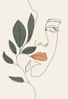 a drawing of a woman's face with leaves on it