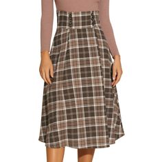 Add some colors to your new season wardrobe with the skirt. This plaid skirt is an essential choice for the new season, featuring an elastic waist, plaid patterns, and A-line cutting. It is made of soft comfortable fabric. Suitable for spring, fall, and winter. Pair it with basic blouses and boots for a fashionable look. Cute Chic Outfits, Tartan Midi Skirt, Midi Skirt Brown, Halloween Plaid, Basic Blouses, Elastic Waist Skirt, Winter Skirt, Vintage Fall, Vintage Plaid