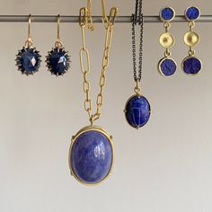 Deep royal blue and opulent gold make a perfect match in these lithe triple drops. 18k & 14k green gold Lapis lazuli Circles are graduated in size from 6mm (1/4") in diameter to 8mm (5/16") diameter Earrings hang 1 1/16" from the ear Yellow Gold Cabochon Drop Earrings, Timeless Tanzanite Yellow Gold Jewelry, Yellow Gold Gemstone Jewelry In Brass, Timeless Blue Oval Cabochon Jewelry, Classic Sapphire Oval Cabochon Jewelry, Gold Teardrop Cabochon Jewelry, Elegant Cabochon Sapphire Jewelry, Vintage Yellow Gold Sapphire Jewelry, Oval Cabochon, Elegant Sapphire Cabochon Jewelry