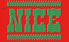 the letter nfce is made up of green and red lines on a red background