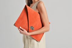 Soft Symmetria Clutch / Coral Leather Clutch Bag / Large - Etsy Suede Clutch, Large Clutch, Suede Handbags, Leather Clutch Bag, Small Clutch, Shoulder Chain, Envelope Clutch, Leather Clutch Bags, One Bag