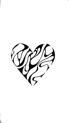 a black and white drawing of a heart with swirls on it's side