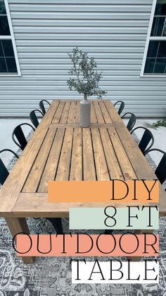 an outdoor table made out of pallets with the text diy 8ft outdoor table