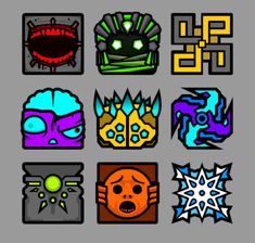 an image of different types of stickers on a gray background, including monsters and skulls