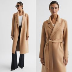 Nwt Reiss Brooks Long Length Overcoat Petites Sz 8 In Camel Belted Wool Blend Brand New With Tags Size: Women's 8 Petites Color: Camel Material(S): 64% Wool, 36% Polyester This Blind Seam Camel Coat Is Spun From A Wool Blend For Warmth, And It's Cut Into A Classic Mid-Length. A Waist Belt Allows You To Wrap And Cinch The Style Into A Double-Breasted Profile. Wool-Blend, Self-Tie Waist Belt Side Pockets Vent To Reverse Wool Camel Coat Women, Camel Winter Coat, Camel Coat Outfit Classy, Camel Trench Coat, Long Brown Coat, Wife Outfits, Camel Outfit, Beige Wool Coat, Uk Winter