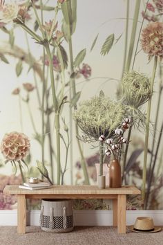 Image of Wildflower Waltz Wallpaper featuring flourishing wildflowers on a subtle background. Simple Paper Flower, Affordable Wallpaper, Grass Wallpaper, Wildflower Design, Modern And Traditional Decor, Wild Grass, Vintage Pattern Design, Floral Photography, Cozy Nook