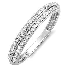 a white gold ring with three rows of diamonds