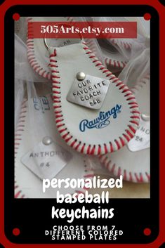 personalized baseball keychains with tags on them