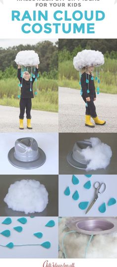 Unicorn Group Costume Ideas, Fall Costumes For Kids, Rain Cloud Halloween Costume, Autumn Costume Kids Diy, School Halloween Gifts, Rain Cloud Costume Diy, How To Make Halloween Costumes, Easy Kid Halloween Costumes, Costume Halloween Diy Kids