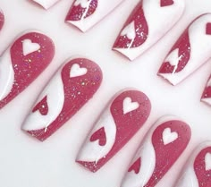 Uwu Nails, Kawaii Nails Valentines, Lovecore Nails, Alt Valentines Nails, Valentines Nails Alternative, Pink Heart Charm Nails, Gothic Valentines Nails, Pink Heart Makeup Aesthetic, Heart Nail Charm