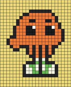 an orange and black pixel art piece