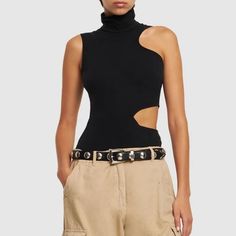 Brand New With Tag Retails For $330 Stretch Elastane V-neck Activewear, Chic Sleeveless Bodysuit With Cutout Details, Stretch V-neck Bodysuit For Yoga, Cutout Long Sleeve Stretch Bodysuit, Wolford Bodysuit, Cut Out Bodysuit, Brown Bodysuit, Leather Bodysuit, Scoop Neck Bodysuit