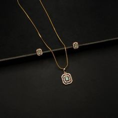 AD Sea Green Pendant Set Images Girly Jewellery, Simple Necklace Designs, Diamond Pendant Jewelry, Diamond Pendants Designs, Pendant Sets, Gold Bar Earrings, Green Pendant, Diamond Pendant Sets, Gold Chain Design