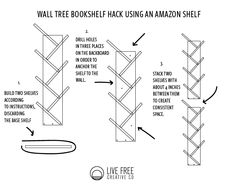 a diagram showing how to use the wall tree bookhelf using an amazon shelf