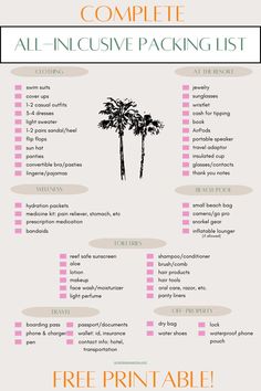 Complete All-Inclusive Packing List with Free Printable Resort Packing List, Punta Cana Trip, All Inclusive Mexico, Honeymoon Packing List, Honeymoon Packing, Vacation List