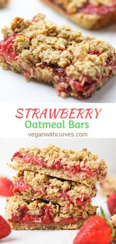 strawberry oatmeal bars stacked on top of each other