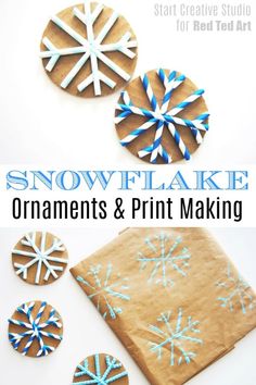 snowflake ornaments and print making project for kids