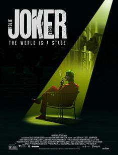 the joker movie poster with a man sitting on a chair in front of a spotlight