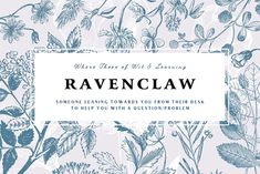 the front cover of raven claw's book, which features blue flowers and leaves