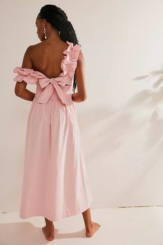 Ruffle It Up Midi | Free People Free People Bridesmaids Dresses, Free People Midi Dress, Babydoll Pink Dress, Pink Ribbon Dress, Preppy Pink Dress, Pink Garden Party Dress, Boho Pink Dress, Light Pink Midi Dress, Nymphaea Lotus