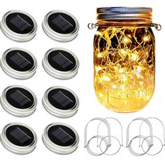 solar powered mason jar with 10 leds and clips for string lights, set of 12