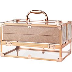 High-Quality Acrylic Material: This Tray Has An Extendable Cantilever Feature With Four Tiers, Which Slides Smoothly Out, And Its Handle Is Very Easy To Grasp. Through The Transparent Acrylic Material On The Outside, You Can See Where The Item Is Placed Easily And Take It With Ease. Rose Gold Lining Protect: With The Rose Gold Lining Protect, Makeup Compartments Are Tinted With Easy-To-Clean Gold Color Interiors. When You Place Items Inside A Makeup Box, There Is A Lining That Keeps The Interior Rolling Makeup Case, Ideal Makeup, Makeup Case Organization, Makeup Display, Acrylic Organizer Makeup, Makeup Train Case, Travel Size Bottles, Toiletry Pouch, Train Case