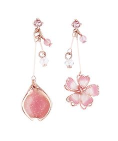 Beautiful Pink Water Drops And Cherry Blossoms Crystal Asymmetrical Design Drop EarringsMade of fine Crystal.Measurement: 3.8cm/1.482" * 1.1cm/0.429". Matches easily with daily hairstyle, dresses & Shirts Flower Sakura, Bridesmaid Gifts Earrings, Flower Cat, Kawaii Earrings, Pink Water, Sakura Flower, Silver Pin, Earrings Dainty, Cat Earrings