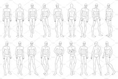 an image of male mannequins in different positions and sizes for each body