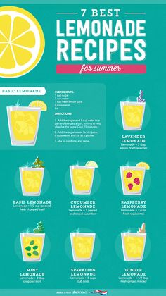 the 7 best lemonade recipes for summer infographical poster with images and text