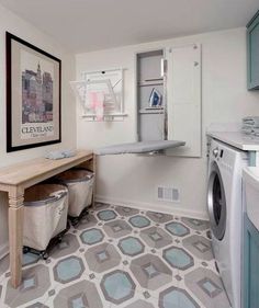 a washer and dryer in a small room