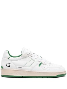 white calf leather smooth grain panelled design perforated toebox logo-print tongue debossed logo to the side round toe front lace-up fastening branded insole flat rubber sole Panel Design, Sneakers White, Mens Shoes Sneakers, Leather Sneakers, Lace Front, Calf Leather, Grain, Men's Shoes, Shoes Sneakers