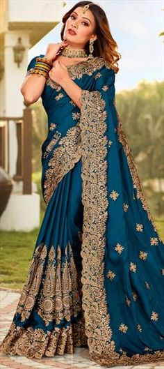 Blue color Saree in Satin Silk, Silk fabric with Embroidered, Thread, Zari work Semi-stitched Royal Blue Blouse Piece For Wedding, Blue Zari Embroidered Dola Silk Fabric, Blue Dola Silk Fabric With Zari Embroidery, Blue Embroidered Fabric With Self Design For Festive Occasions, Festive Blue Embroidered Fabric With Self Design, Blue Dola Silk Saree For Reception, Blue Dola Silk Fabric With Pallu Embroidery, Blue Dola Silk Embroidered Fabric For Eid, Blue Embroidered Dola Silk Fabric For Party