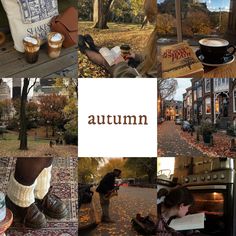 a collage of photos with autumn items