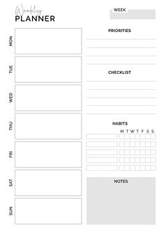 the printable planner is shown in black and white