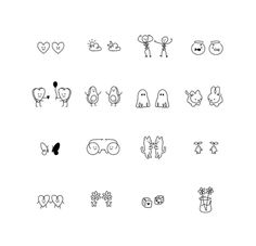 an image of different types of doodles in black and white on a white background